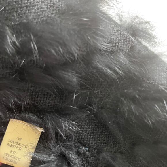 Metric Knits Fur Collection Black Rabbit Fur Chevron Mob Wife Coat Size Large - Picture 8 of 10